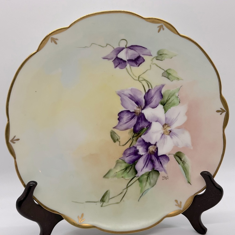 Vintage Hand Painted Purple and White Flower Limoge Plate - Bavaria